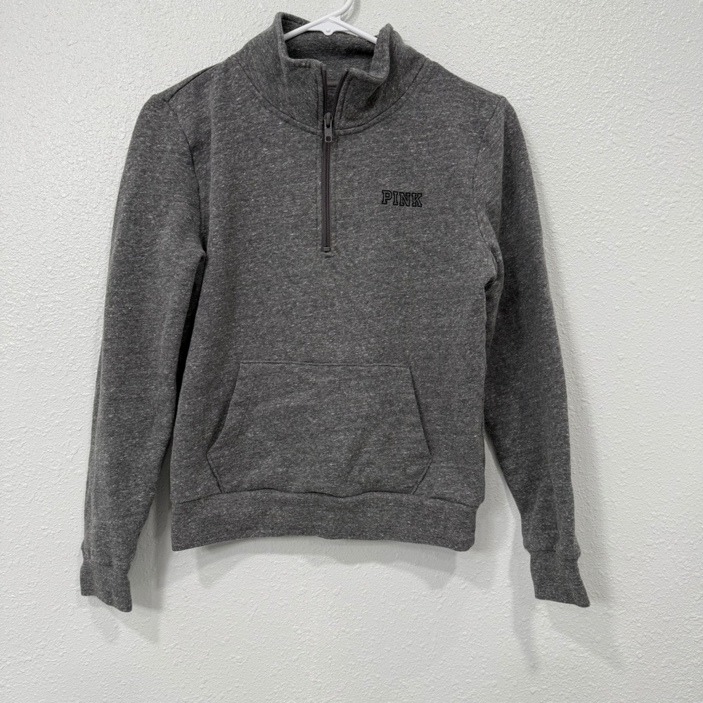 PINK by Victoria's Secret Gray‎ Speckled Quarter Zip Pullover Sweatshirt